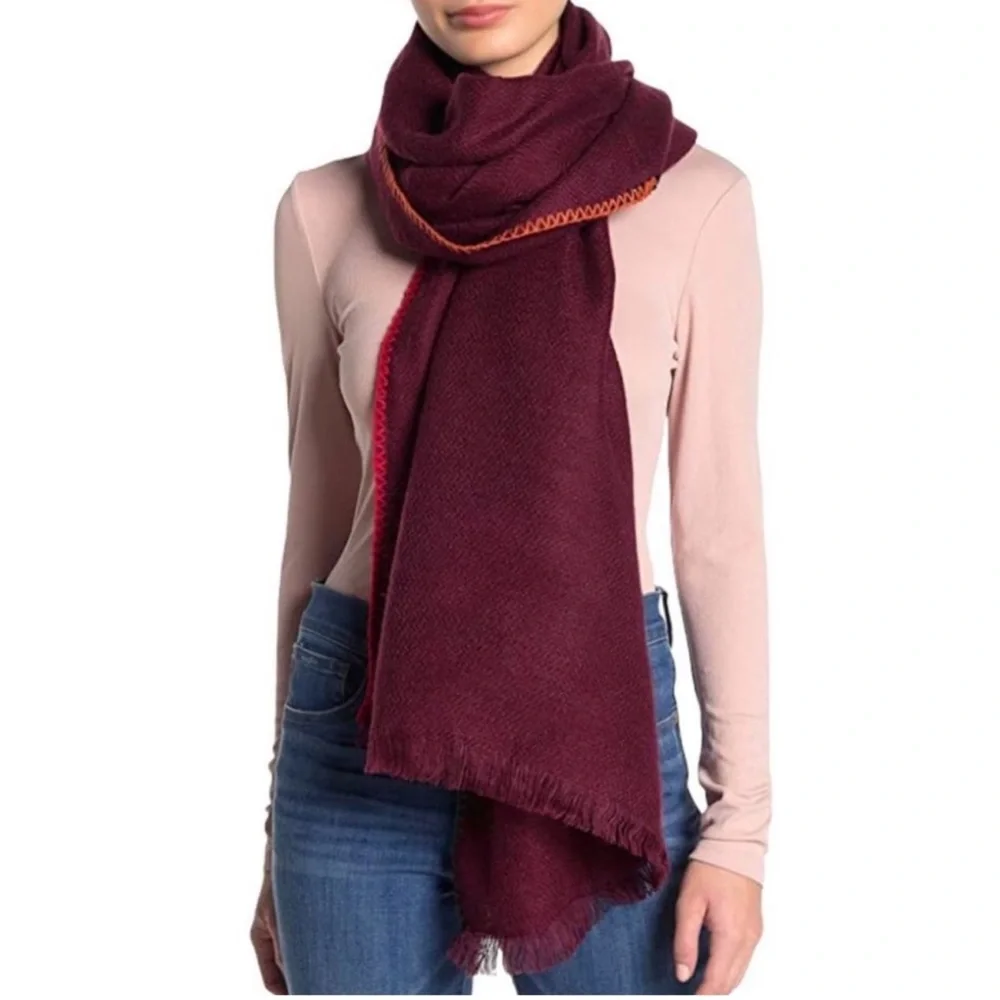 FREE PEOPLE Common Thread NEW Boho Blanket Stitch Scarf Merlot NEW With Tag